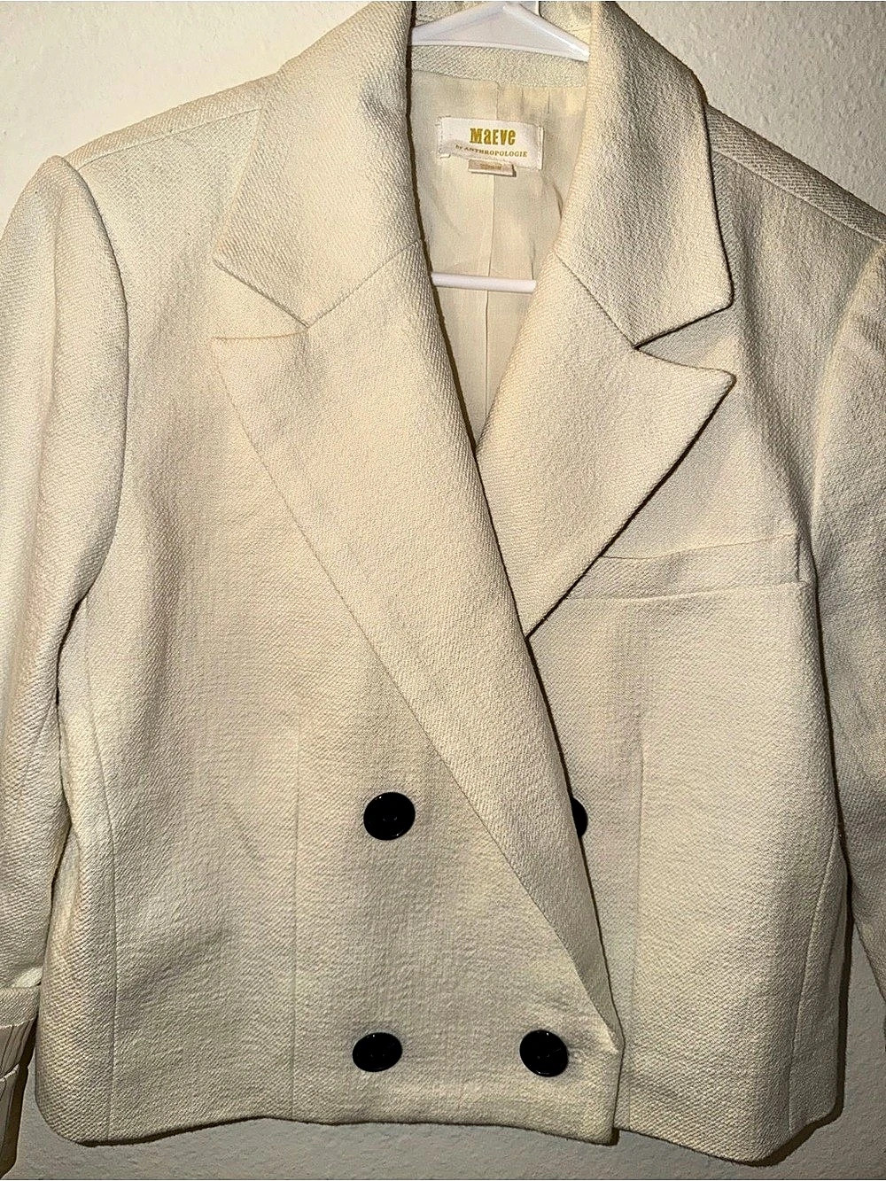 Maeve Anthropologie Ivory Textured Double Breasted Cropped Blazer Jacket size M